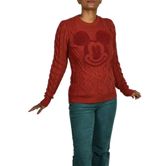 Disney Parks Mickey Mouse Cable Knit Sweater Red Pullover Textured Crew Neck XS - Picture 12 of 14